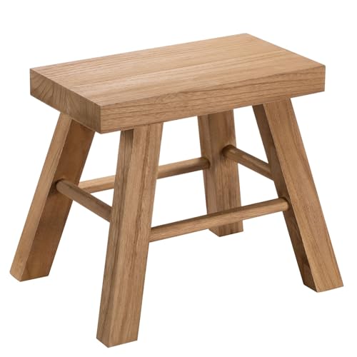 CARO-Möbel Hocker aus Paulownia Holz ROSAL, Sitzhocker mit rechteckiger Form, Tritthocker mit 4 Füßen und Querbalken, Kleiner Dekohocker für Pflanzen, naturbelassen von CARO-Möbel