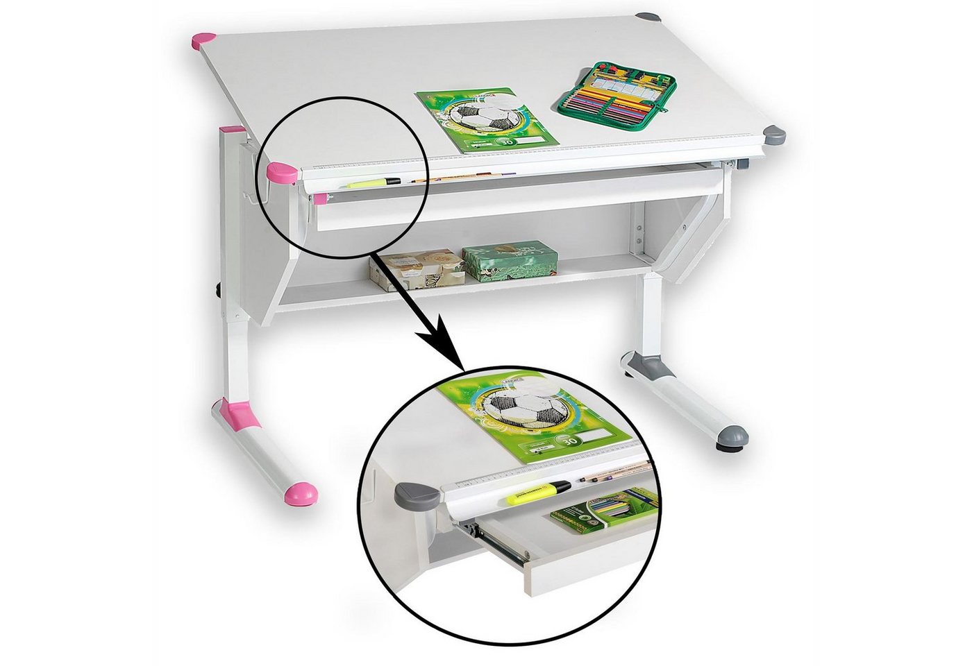 CARO-Möbel Kinderschreibtisch PHILIPP, Kinderschreibtisch höhenverstellbar mit Schublade Schreibtisch für Kin von CARO-Möbel