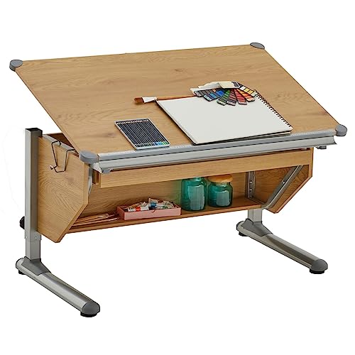 CARO-Möbel Kinderschreibtisch Philipp in Wildeiche - mit Schublade höhenverstellbar, neigbar - Schreibtisch für Schüler von CARO-Möbel