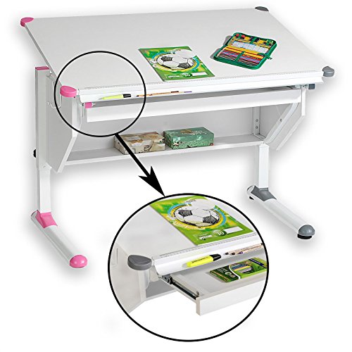 CARO-Möbel Kinderschreibtisch Philipp in weiß - mit Schublade höhenverstellbar, neigbar - Schreibtisch für Schüler von CARO-Möbel