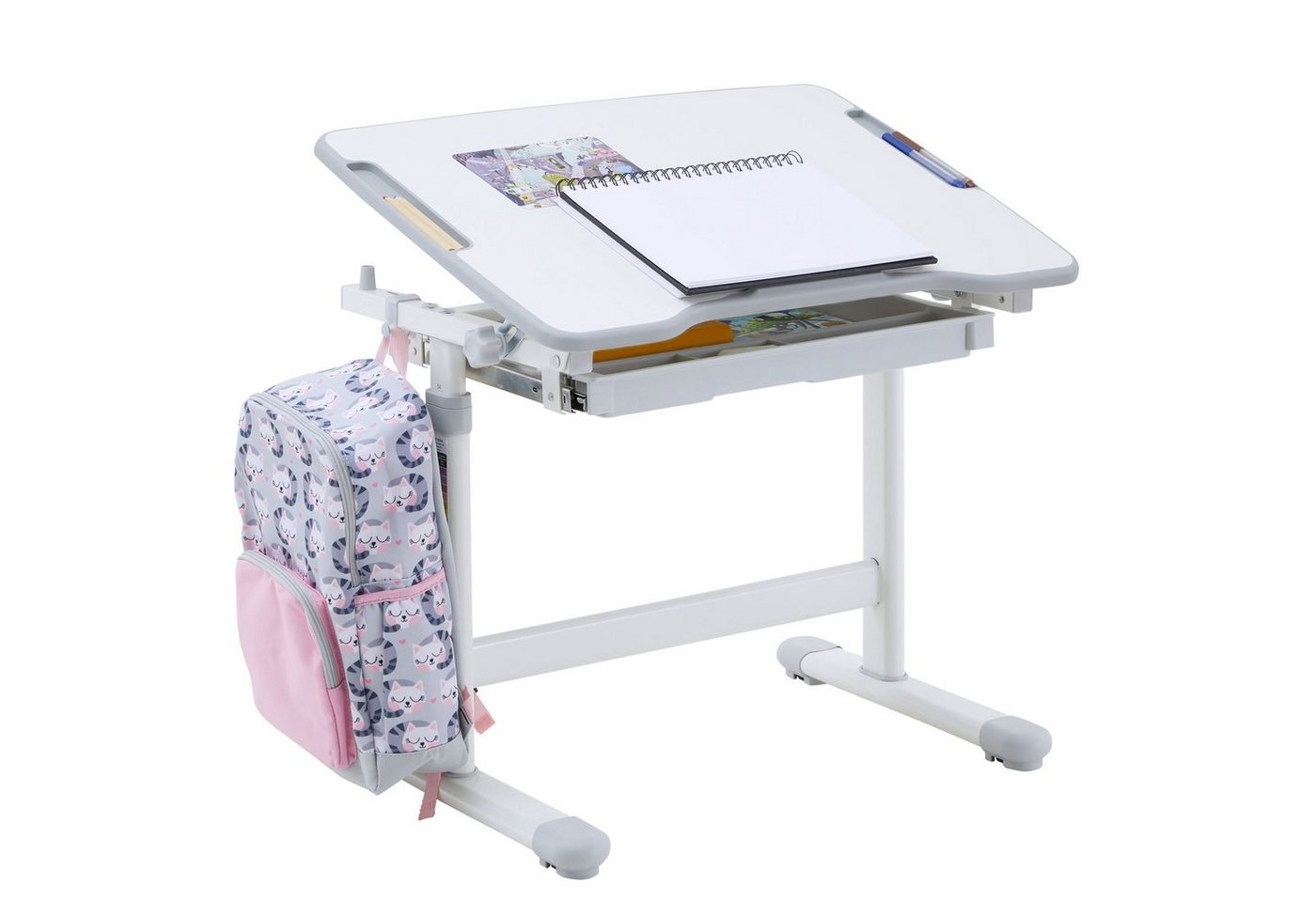 CARO-Möbel Kinderschreibtisch VITA, Kinderschreibtisch weiß/grau höhenverstellbar neigbar Schreibtisch Kin von CARO-Möbel