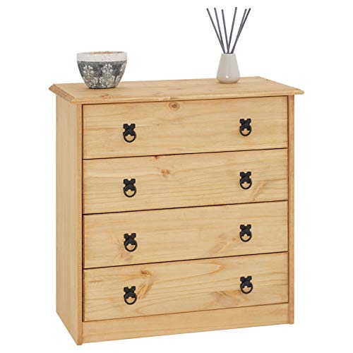 CARO-Möbel Kommode Barrio mit 4 Schubladen I Highboard aus massiver Kiefer I Anrichte mit gebeizter und gewachster Oberfläche im Mexiko Stil von CARO-Möbel