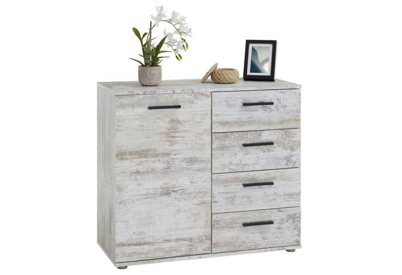 CARO-Möbel Kommode CHICAGO, Schmale Flurkommode mit 4 Schubladen & Fach mit 2 Böden Shabby Chic von CARO-Möbel