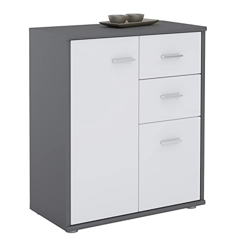 CARO-Möbel Kommode Locarno Highboard Bürokommode mit 2 Schubladen und 2 Türen in grau/weiß von CARO-Möbel