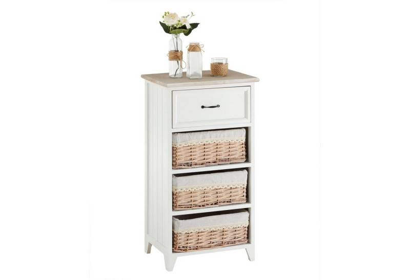 CARO-Möbel Kommode PROVENCE, Kommode PROVENCE Sideboard Schrank für Flur weiß mit 3 Körben Landhaus von CARO-Möbel