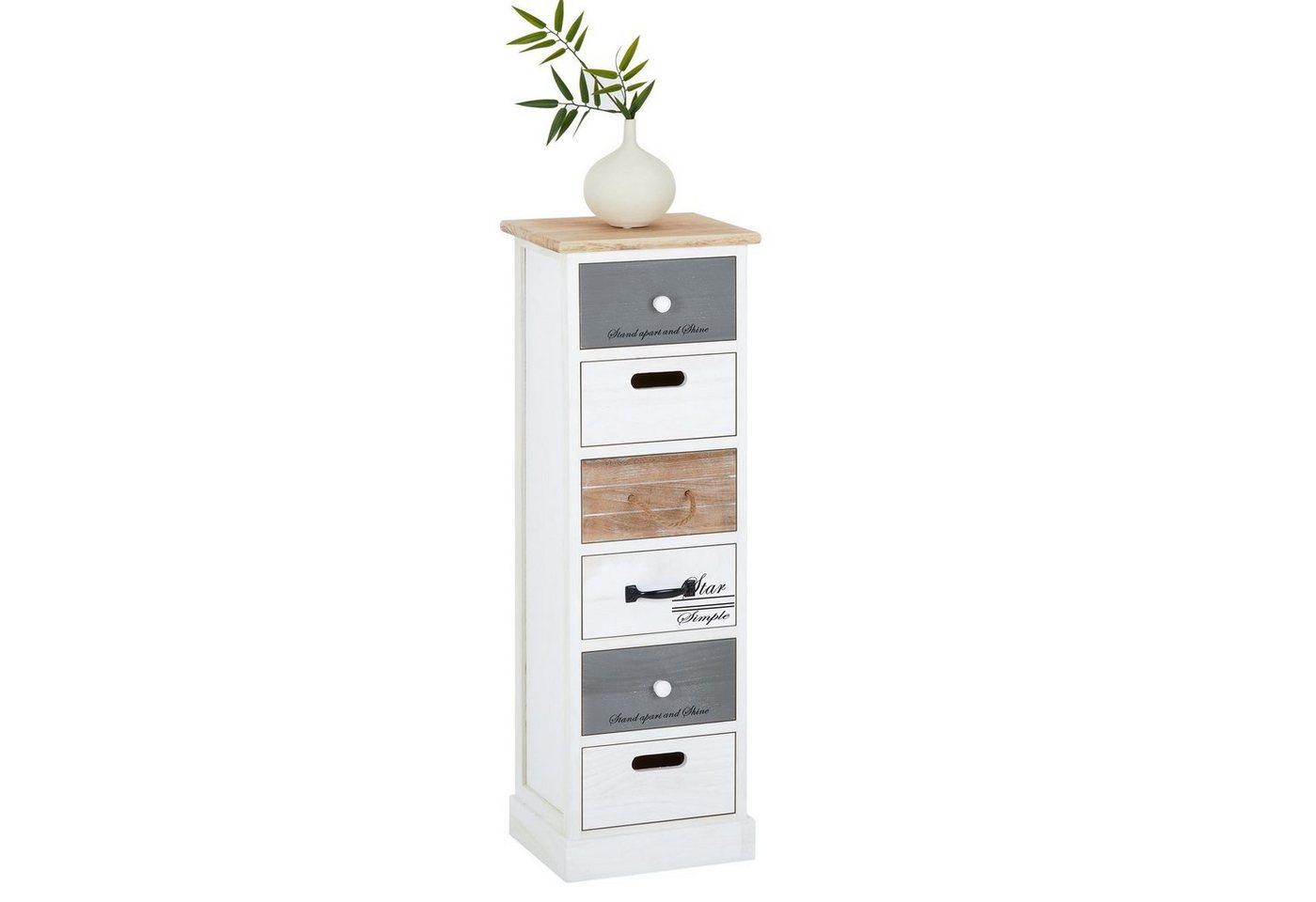 CARO-Möbel Kommode SALVA, Kleiner Schubladenschrank, Holzregal mit 6 Schubladen Vintage Stil von CARO-Möbel