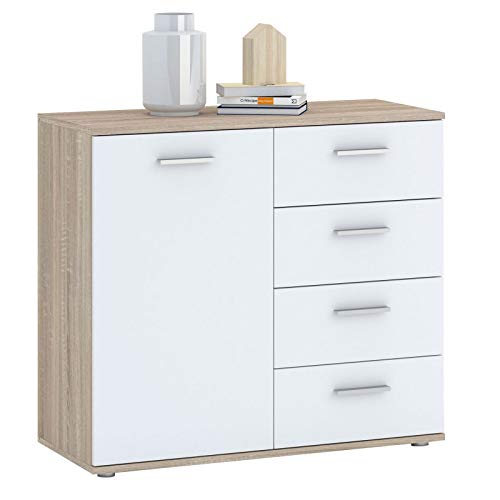 CARO-Möbel Kommode Sideboard Schrank Chicago in Sonoma Eiche/weiß, mit Tür und 4 Schubladen Highboard von CARO-Möbel