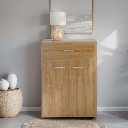 CARO-Möbel Kommode Sideboard Schrank Tommy in Sonoma Eiche, Anrichte Highboard mit Schublade und 2 Türen von CARO-Möbel