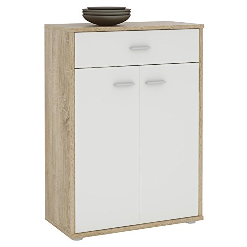 CARO-Möbel Kommode Sideboard Schrank Tommy in Sonoma Eiche/weiß, Anrichte Highboard mit Schublade und 2 Türen von CARO-Möbel