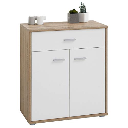 CARO-Möbel Kommode Sideboard Schrank Tommy in Sonoma Eiche/weiß, Anrichte mit 1 Schublade und 2 Türen von CARO-Möbel