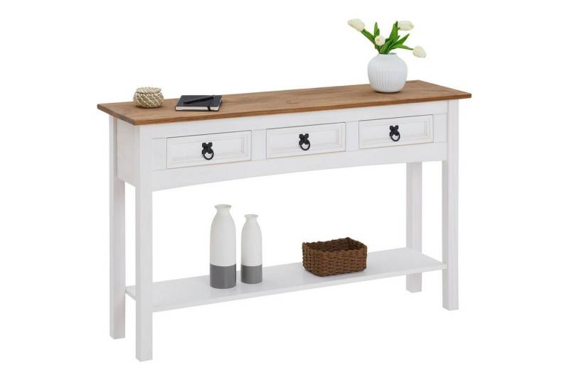 CARO-Möbel Konsolentisch CAMPO, Konsolentisch Schreibtisch Landhaus Stil Beistell Anrichte weiß braun CARO-Möbel Konsolentisch CAMPO, Konsolentisch Schreibtisch Landhaus Stil Beistell Anrichte weiß braun von CARO-Möbel