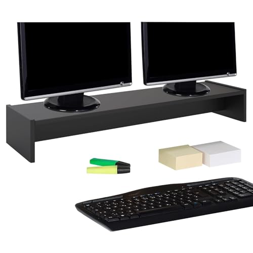 CARO-Möbel Monitorständer Zoom für 2 Monitore Bildschirmerhöhung Schreibtischaufsatz Tischaufsatz 100 x 15 x 27 cm in schwarz von CARO-Möbel