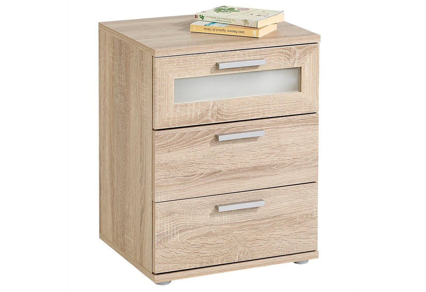 CARO-Möbel Nachtkommode MARY, Nachttisch mit 3 Schubladen, oberste mit Glaseinsatz Sonnoma Eiche von CARO-Möbel