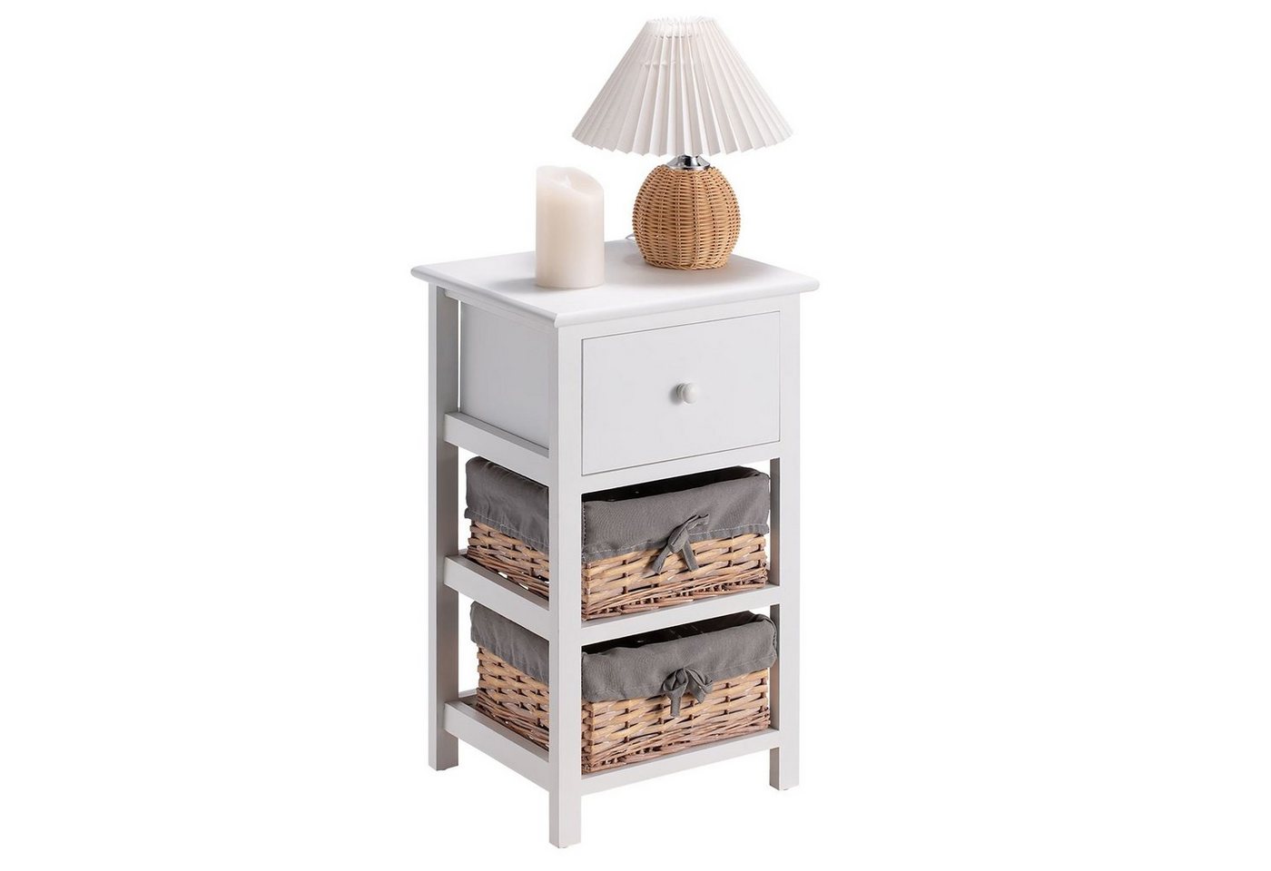 CARO-Möbel Nachtkommode PORTEL, Nachttisch mit Schublade und Körben im Landhausstil Holz weiß von CARO-Möbel