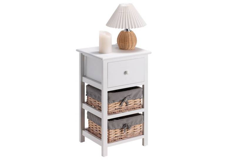 CARO-Möbel Nachtkommode PORTEL, Nachttisch mit Schublade und Körben im Landhausstil Holz weiß CARO-Möbel Nachtkommode PORTEL, Nachttisch mit Schublade und Körben im Landhausstil Holz weiß von CARO-Möbel