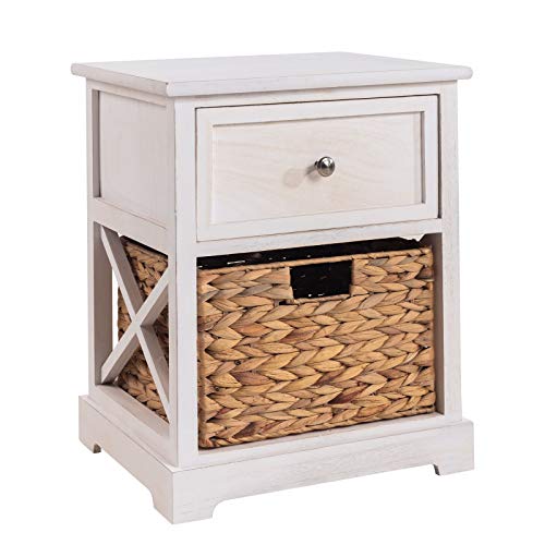 CARO-Möbel Nachtschrank Cheyenne Nachttisch Nachtkonsole in weiß, 1 Schublade, 1 Korb, Landhaus-Stil von CARO-Möbel