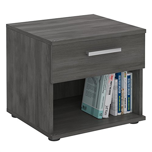 CARO-Möbel Nachttisch Nachtschrank Nachtkommode Mary esche grau, 42 x 38 x 30 cm, mit Schublade und offenem Fach von CARO-Möbel