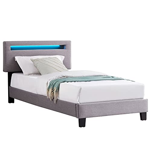CARO-Möbel Polsterbett Glace 90x200 cm mit Stoffbezug, modernes Bettgestell mit LED Beleuchtung, Schlichtes bequemes Bett gepolstert in grau von CARO-Möbel