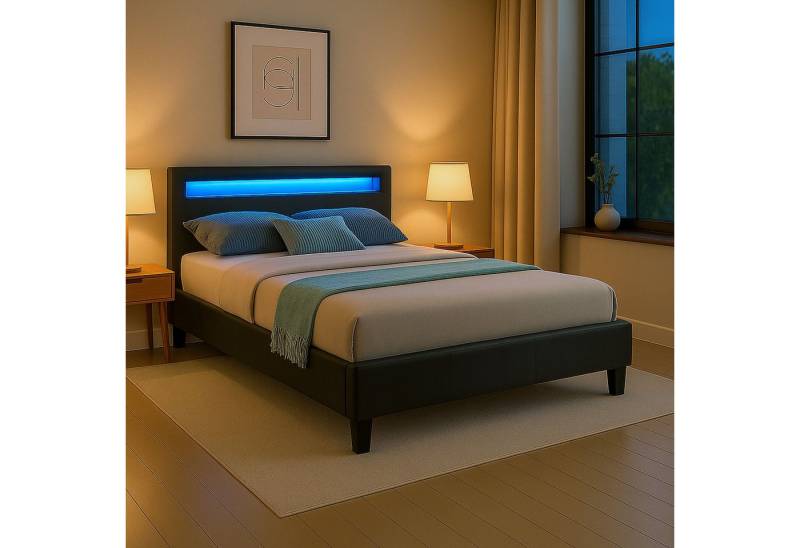 CARO-Möbel Polsterbett MIRASOL, LED Bett 120x200 cm inkl. Lattenrost it Kunstlederbezug schwarz von CARO-Möbel