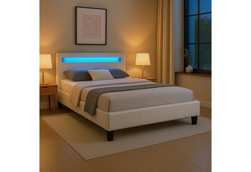 CARO-Möbel Polsterbett MIRASOL, Polsterbett mit LED Einzelbett Doppelbett Jugendbett 120 x 200 cm Kuns von CARO-Möbel