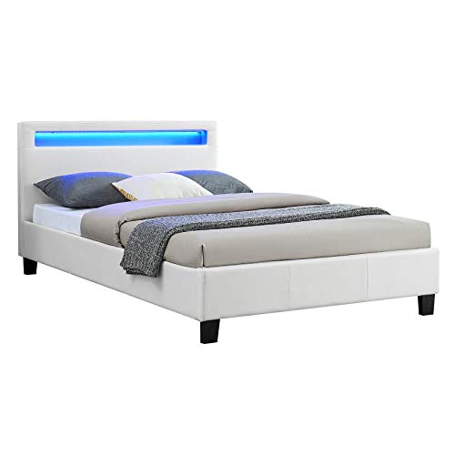 CARO-Möbel Polsterbett MIRASOL mit LED Beleuchtung Einzelbett Kunstlederbett in weiß, 120 x 200 cm, inklusive Lattenrost von CARO-Möbel