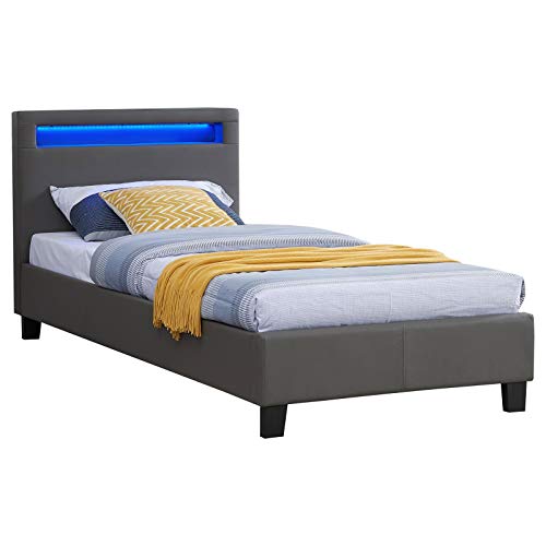 CARO-Möbel Polsterbett Mandalay mit LED Beleuchtung Einzelbett Lederbett 90 x 200 cm mit Lattenrahmen, Lederimitat in grau von CARO-Möbel