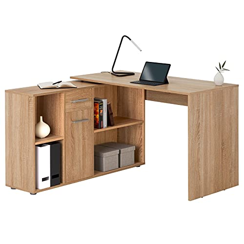 CARO-Möbel Eckschreibtisch Diego mit Sideboard schwarz - 4 Ablagen, 1 Schublade, eckige Form, praktisches Design, für Büro oder Homeoffice ideal für kleine Räume von CARO-Möbel