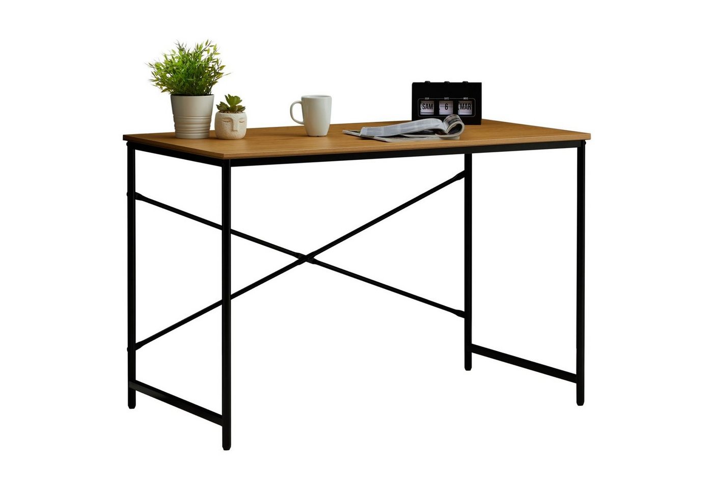 CARO-Möbel Schreibtisch IZEDA, Schreibtisch im Industrial Stil aus Metall und MDF Wildeiche großer Ti von CARO-Möbel