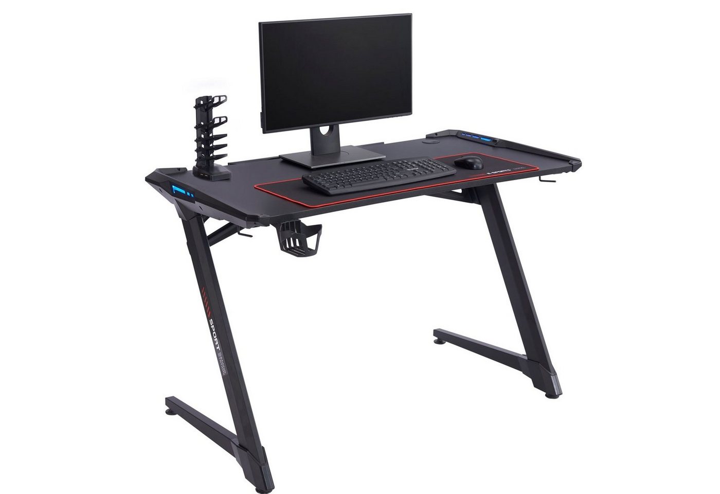 CARO-Möbel Schreibtisch RUSH, Gaming Tisch Computer Schreibtisch mit Beleuchtung und Halterungen für von CARO-Möbel