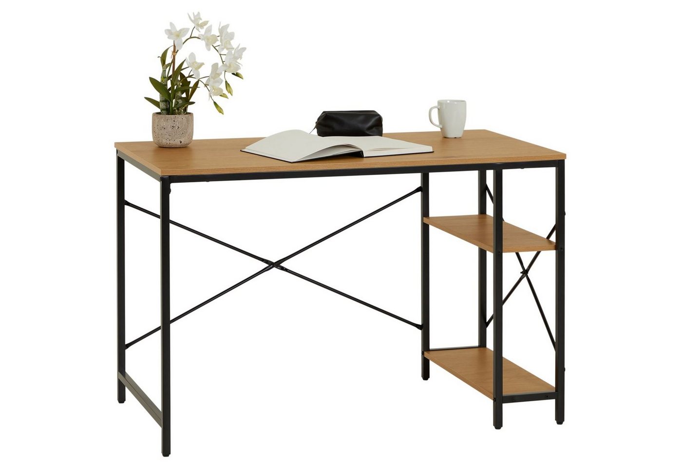 CARO-Möbel Schreibtisch TAVIRA, Schreibtisch im Industrial Stil aus Metall und MDF Wildeiche mit 2 Fäc von CARO-Möbel
