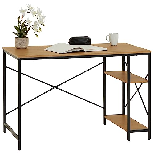 CARO-Möbel Schreibtisch TAVIRA im Industrial Stil aus Metall in schwarz und MDF Wildeiche, Tisch im minimalistischen Vintage Look mit 2 offenen Fächern von CARO-Möbel