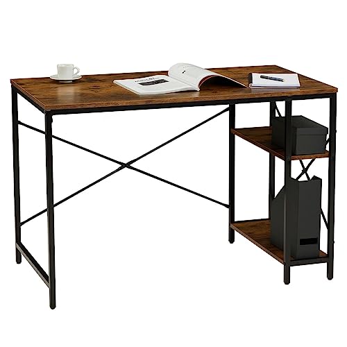 CARO-Möbel Schreibtisch TAVIRA im Industrial Stil aus Metall in schwarz und MDF in Vintage Optik, Tisch im minimalistischen Vintage Look mit 2 offenen Fächern von CARO-Möbel