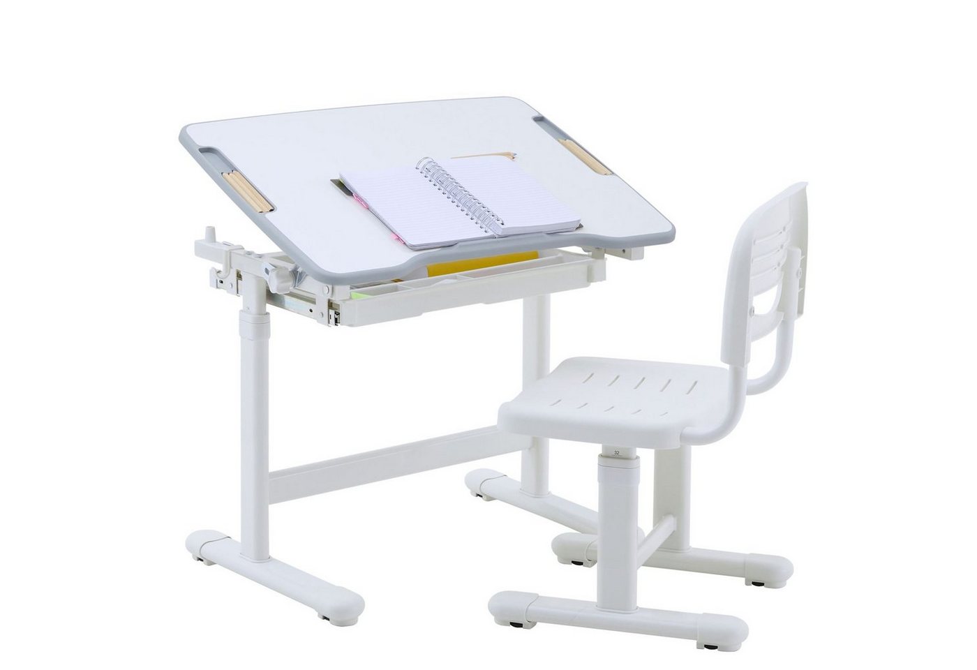 CARO-Möbel Schreibtisch TUTTO, Kinderschreibtisch mit Stuhl in weiß/weiß höhenverstellbar und neigbar von CARO-Möbel