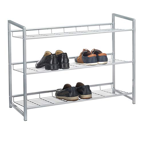CARO-Möbel Schuhregal System Schuhständer Schuhablage mit 3 Fächern für ca. 12 Paar Schuhe, 81 cm breit, Metall Silber lackiert von CARO-Möbel