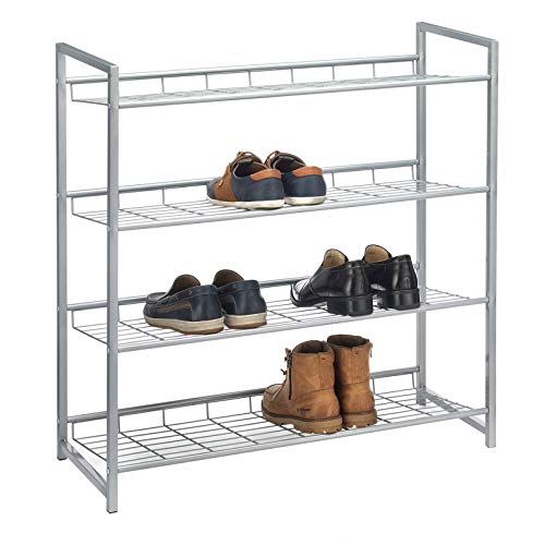 CARO-Möbel Schuhregal System Schuhständer Schuhablage mit 4 Fächern für ca. 16 Paar Schuhe, 81 cm breit, Metall Silber lackiert von CARO-Möbel