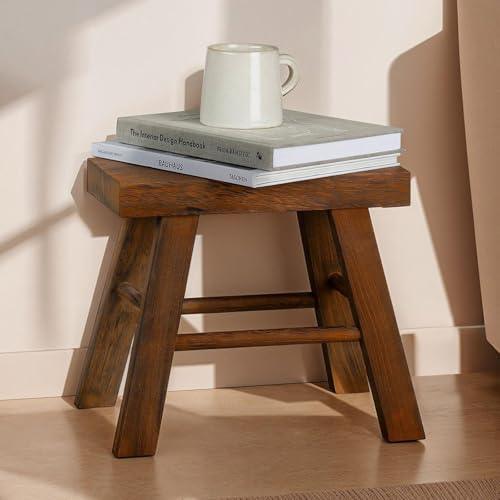 CARO-Möbel Sitzhocker ROSAL Dunkelbraun - Hocker aus Paulowina Holz mit rechteckiger Form, Tritthocker mit 4 Füßen und Querbalken, Kleiner Dekohocker für Pflanzen von CARO-Möbel