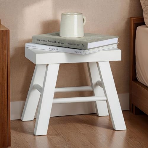 CARO-Möbel Sitzhocker ROSAL weiß - Hocker aus Paulowina Holz mit rechteckiger Form, Tritthocker mit 4 Füßen und Querbalken, Kleiner Dekohocker für Pflanzen von CARO-Möbel