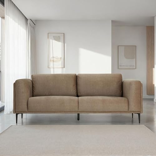 CARO-Möbel Sofa Magna Samt in Mocca, Dreisitzer gepolstert mit 2 großen Rückenkissen, Couch mit Stoff überzogen, Wohnzimmercouch im skandinavischen schlichten Design von CARO-Möbel