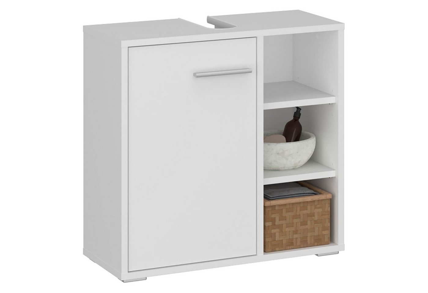 CARO-Möbel Waschbeckenschrank ORNA Waschbeckenunterschrank weiß mit 1 Tür und 3 offenen Fächern Waschbeck von CARO-Möbel
