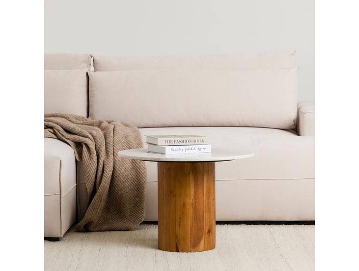 Couchtisch YAMUNA rund 60 cm mit Marmorplatte – Weiß/Natur Couchtisch YAMUNA rund 60 cm mit Marmorplatte – Weiß/Natur von CARO-Möbel