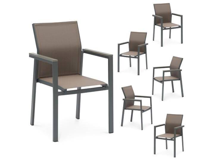 Gartenstuhl WINDY stapelbar 6er Set - Grau/Braun von CARO-Möbel
