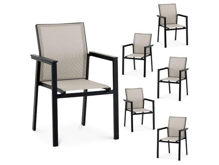 Gartenstuhl WINDY stapelbar 6er Set – schwarz/grau von CARO-Möbel