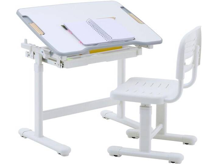 Kinderschreibtisch mit Stuhl TUTTO neigbar und höhenverstellbar - Weiß/Weiß von CARO-Möbel