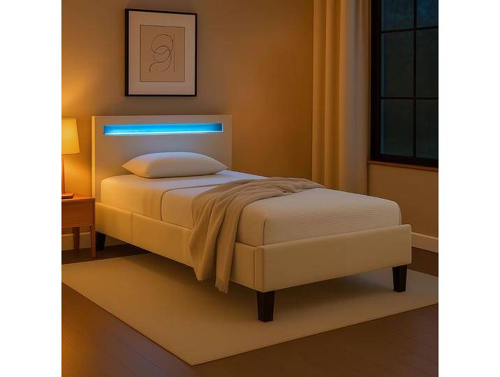 Polsterbett BAGO 90 x 200 cm mit LED Beleuchtung – Cremeweiß von CARO-Möbel