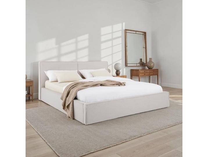 Polsterbett CALM 180x200 cm gepolstert in Leinenoptik – Grau von CARO-Möbel