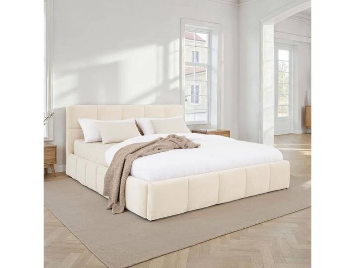 Polsterbett CLOUD 180x200 cm gepolstert mit Samtbezug – Cremeweiß von CARO-Möbel