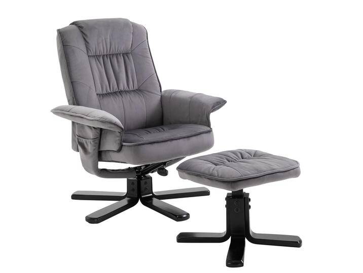 Relaxsessel CHARLES mit Hocker und Samtstoff Bezug in grau von CARO-Möbel