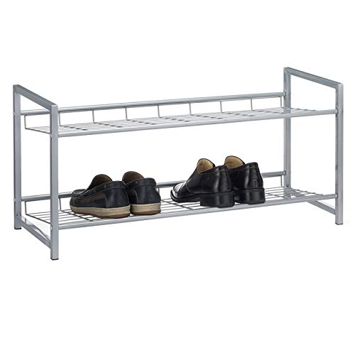 CARO-Möbel Schuhregal System Schuhständer Schuhablage mit 2 Fächern für ca. 8 Paar Schuhe, 81 cm breit, Metall Silber lackiert von CARO-Möbel