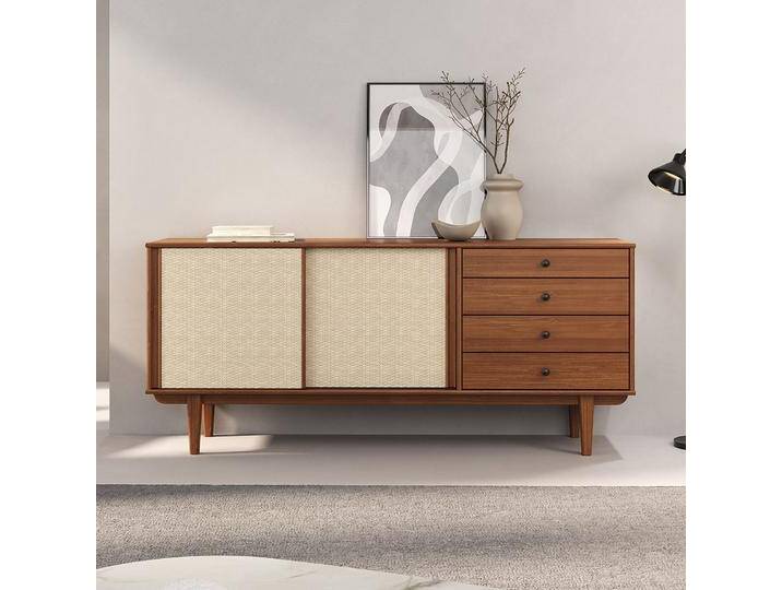 Sideboard SIMONA aus Massivholz mit Rattan Geflecht – Kastanie farben von CARO-Möbel