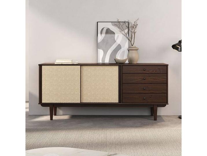 Sideboard SIMONA aus Massivholz mit Rattan Geflecht – Nussbaum farben von CARO-Möbel